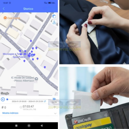 Occultamento localizzatore: cucitura in giacca e inserimento nel portafoglio