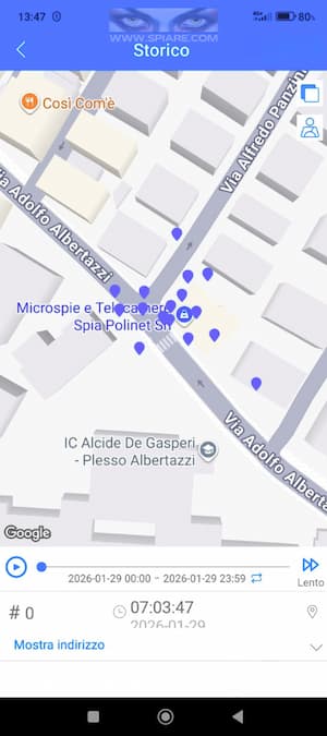 Visualizzazione storico percorsi e tracciato GPS su App professionale Spiare.com