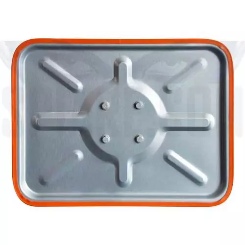 Retro specchio acciaio inox rettangolare sicurezza - Sistema di fissaggio a croce con cornice catarifrangente per montaggio a parete.