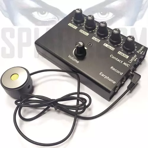 Microfono da muro professionale con equalizzatore a 5 bande - Amplificatore con manopole di regolazione e sonda a contatto.
