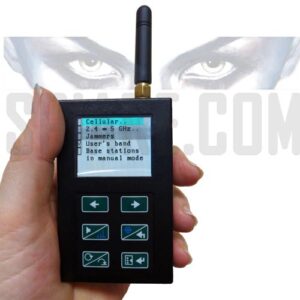 Rilevatore microspie professionale memoria eventi RAPTOR 7 in mano - Dispositivo RF con display OLED e antenna per bonifiche elettroniche 5G e Jammer.