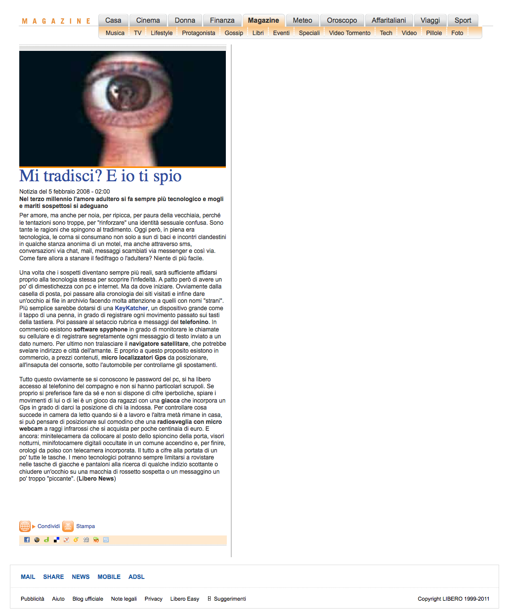 Articolo Libero News Magazine, febbraio 2008