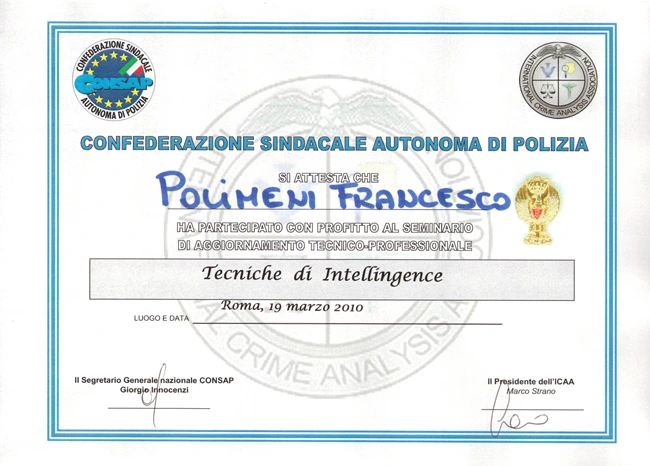 Attestato di formazione ICA - Francesco Polimeni 2