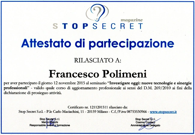 Attestato Francesco Polimeni - Stop Secret