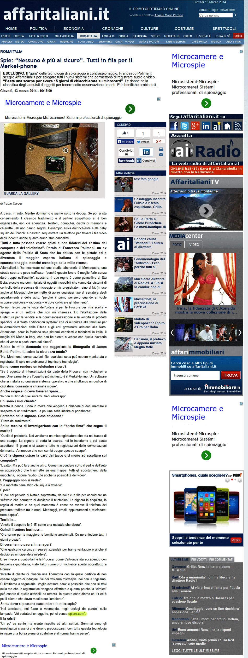 Intervista Francesco Polimeni per Affaritaliani.it, 2014
